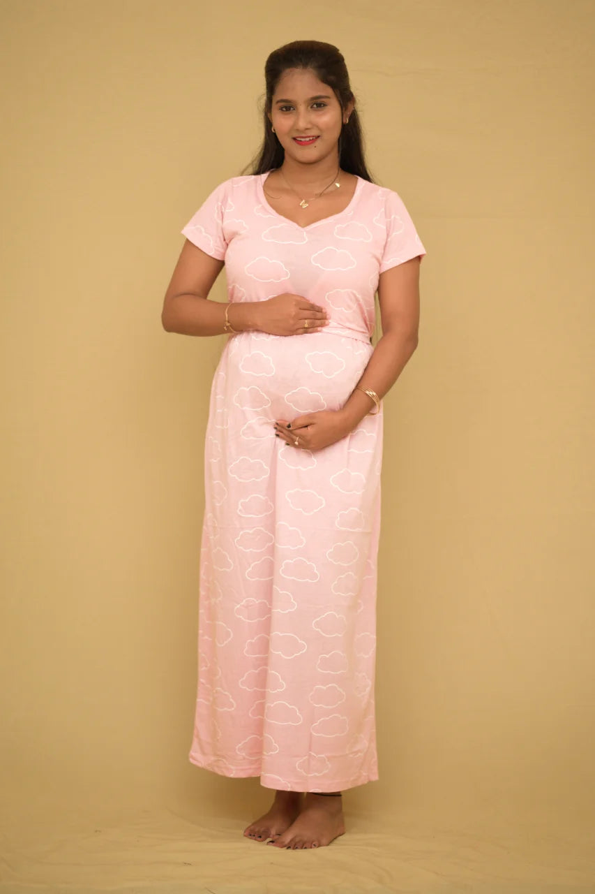 Blush Pink Cloud Printed Maternity Dress