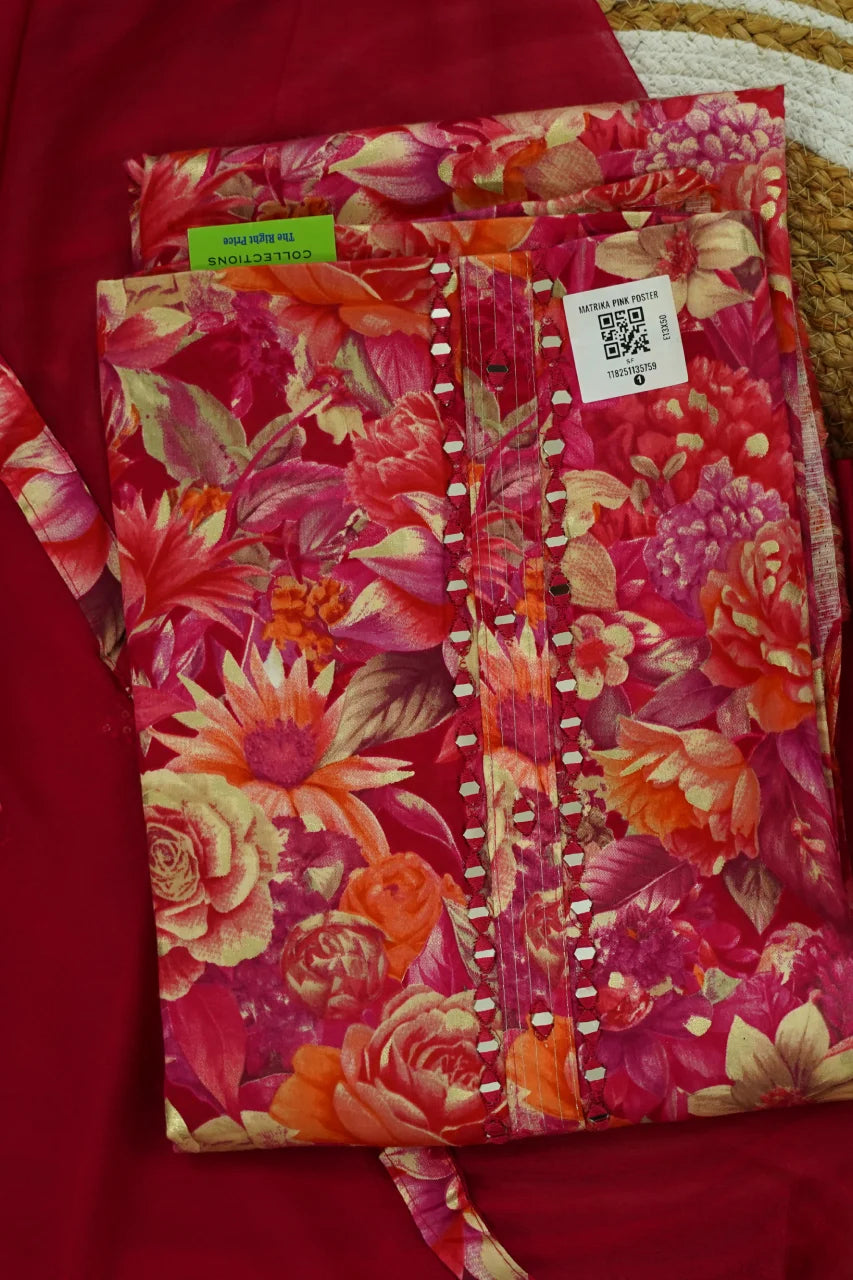 Crimson Bloom Floral Unstitched Kurti Set