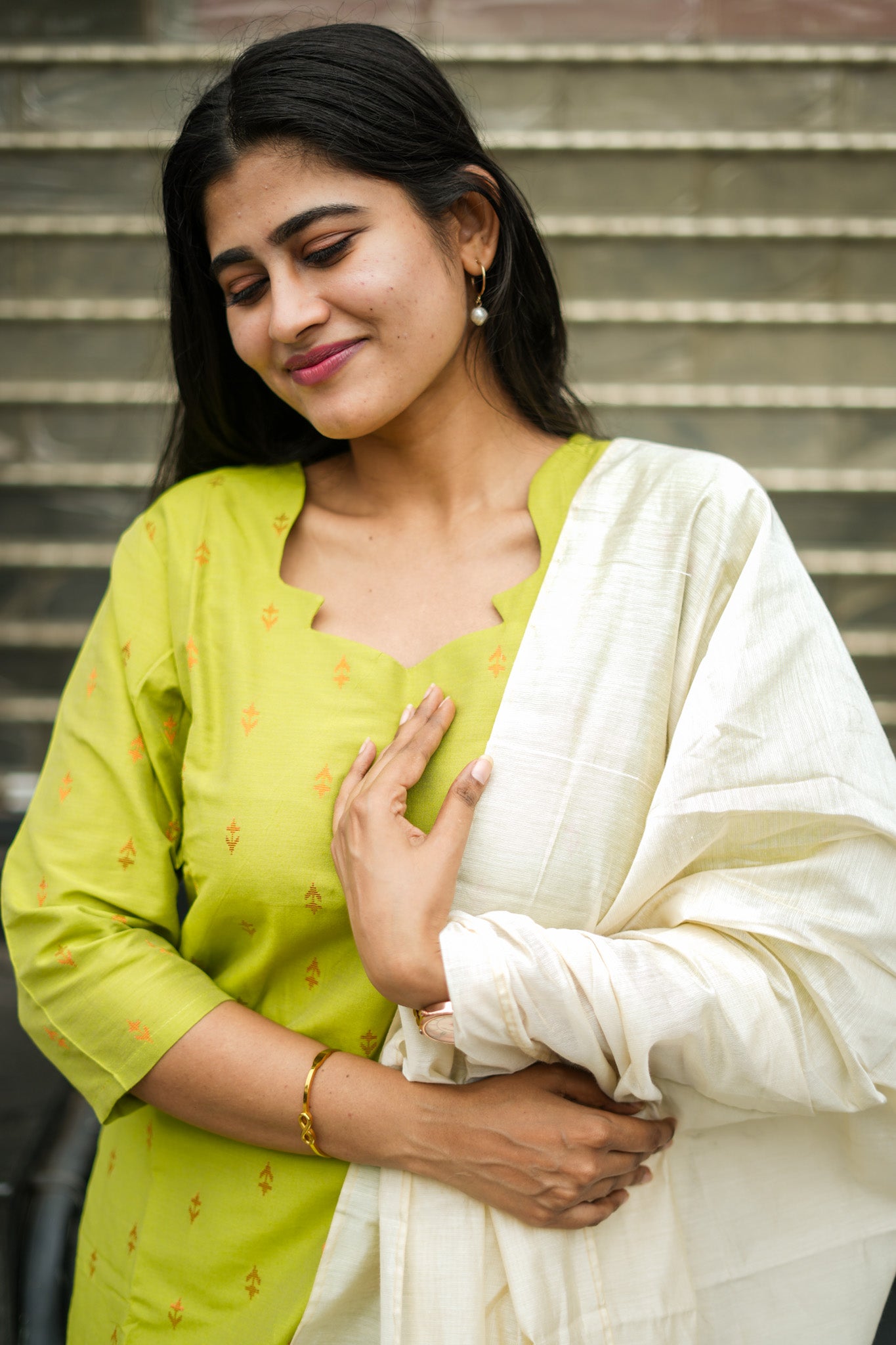 Lime Green Cotton Ethnic Salwar Set with Dupatta