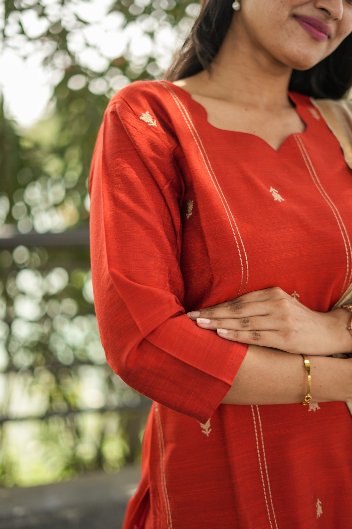 Crimson Red Salwar Set with Beige Cotton Dupatta