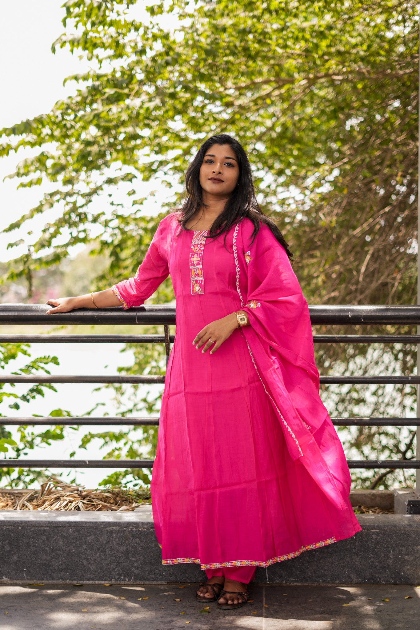 Pink Mul Chanderi Salwar Set with Pink Dupatta