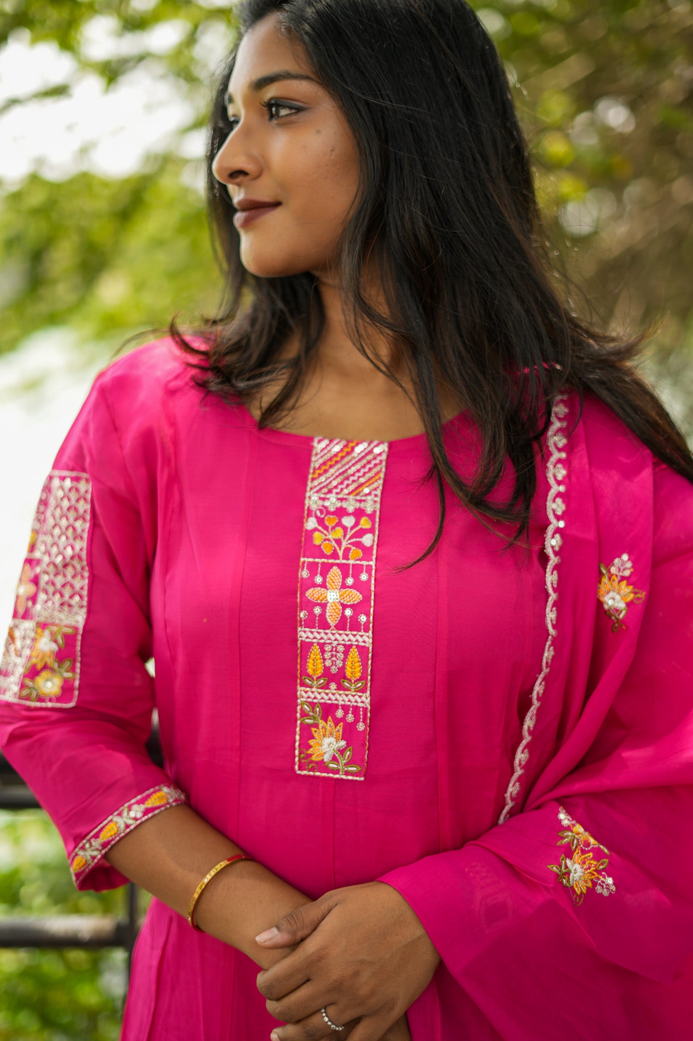 Pink Mul Chanderi Salwar Set with Pink Dupatta