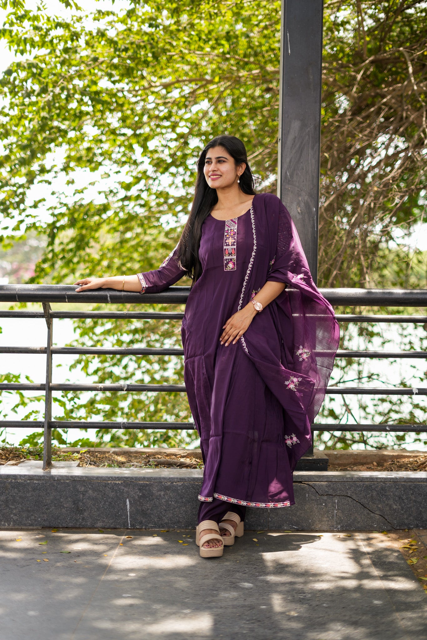 Violet Mul Chanderi Salwar Set With Violet Duppata