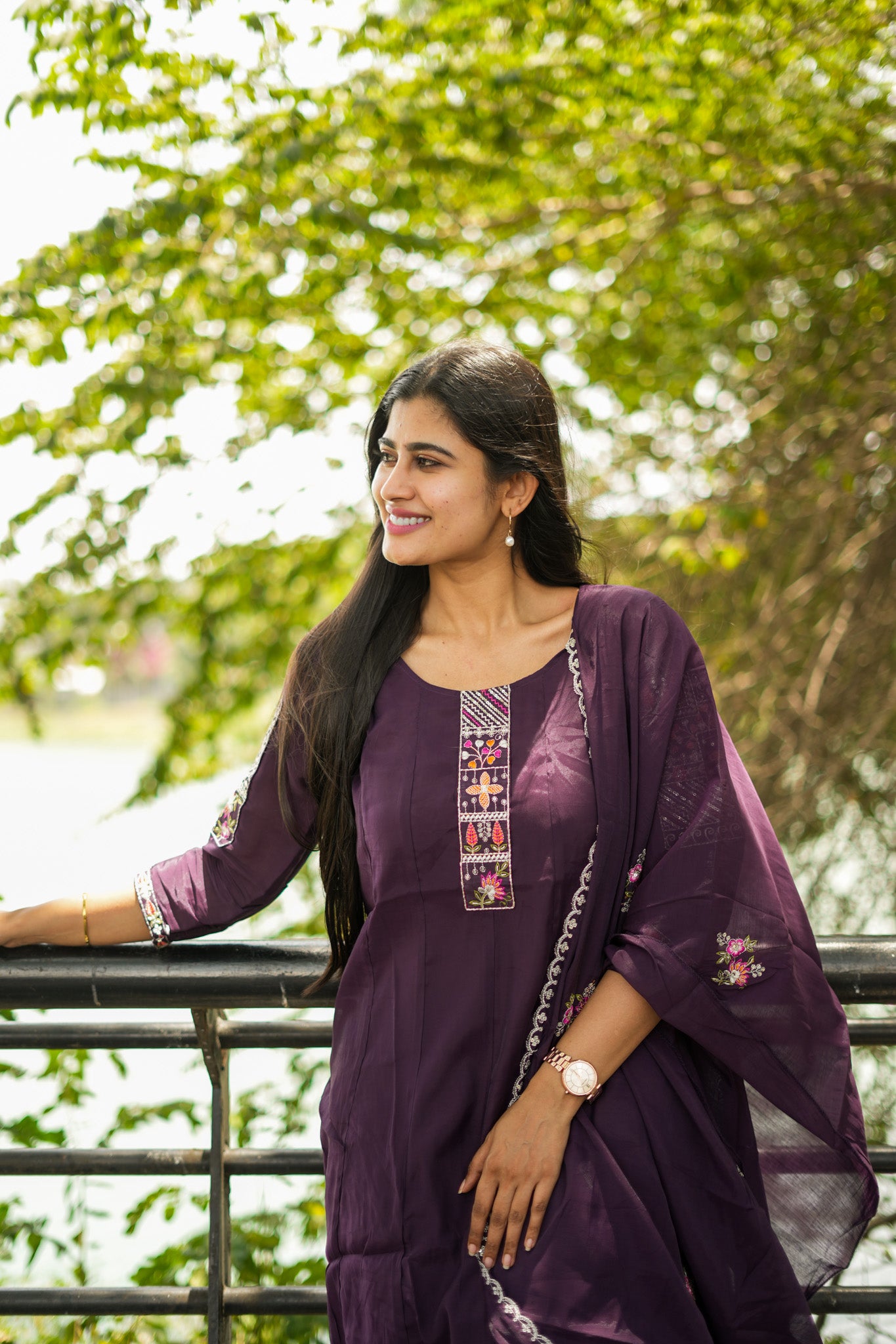 Violet Mul Chanderi Salwar Set With Violet Duppata