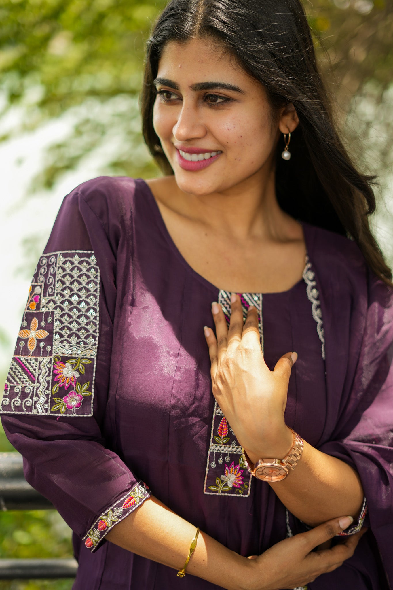 Violet Mul Chanderi Salwar Set With Violet Duppata