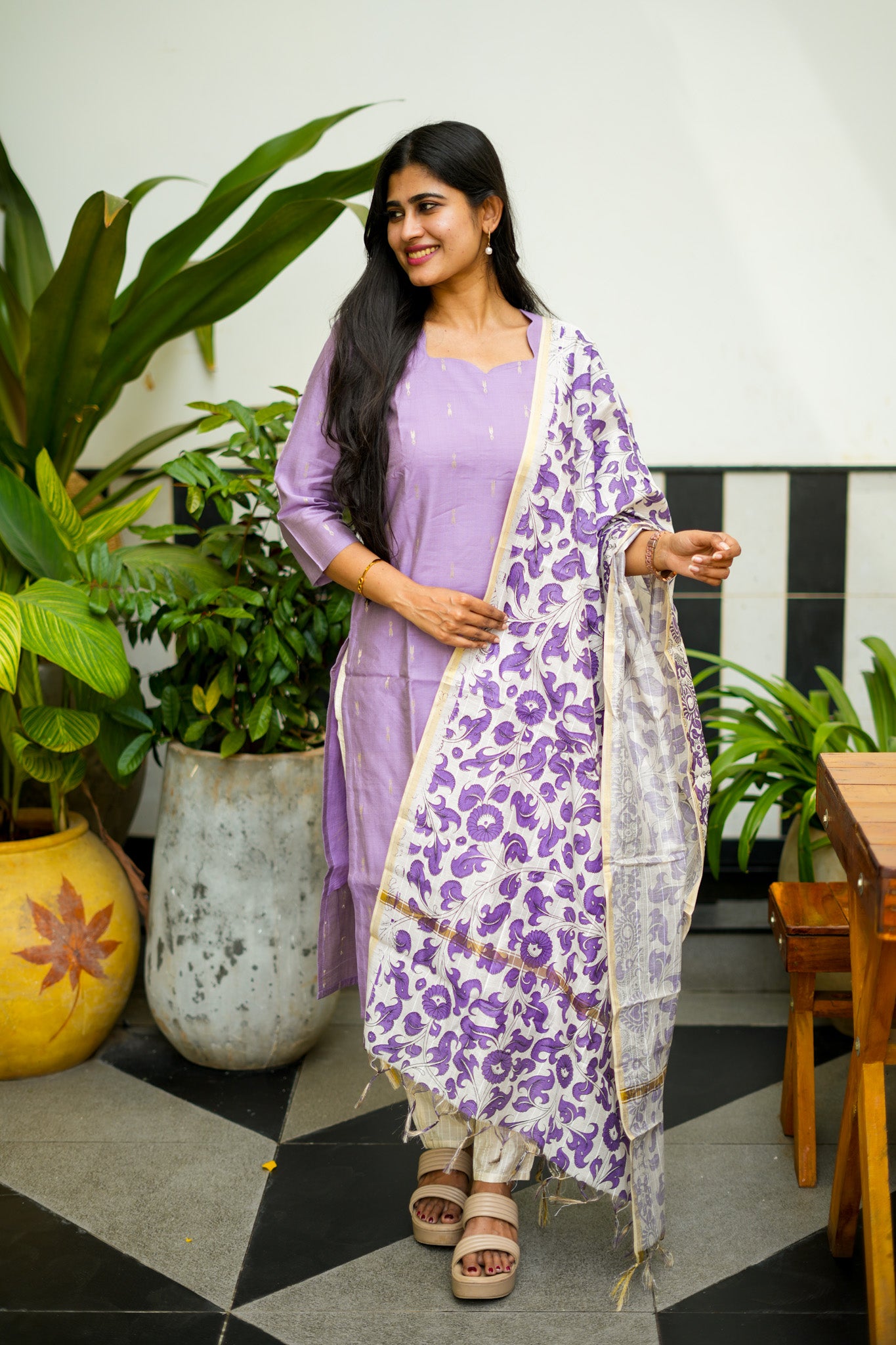 Lilac Salwar Set with Kalamkari Dupatta