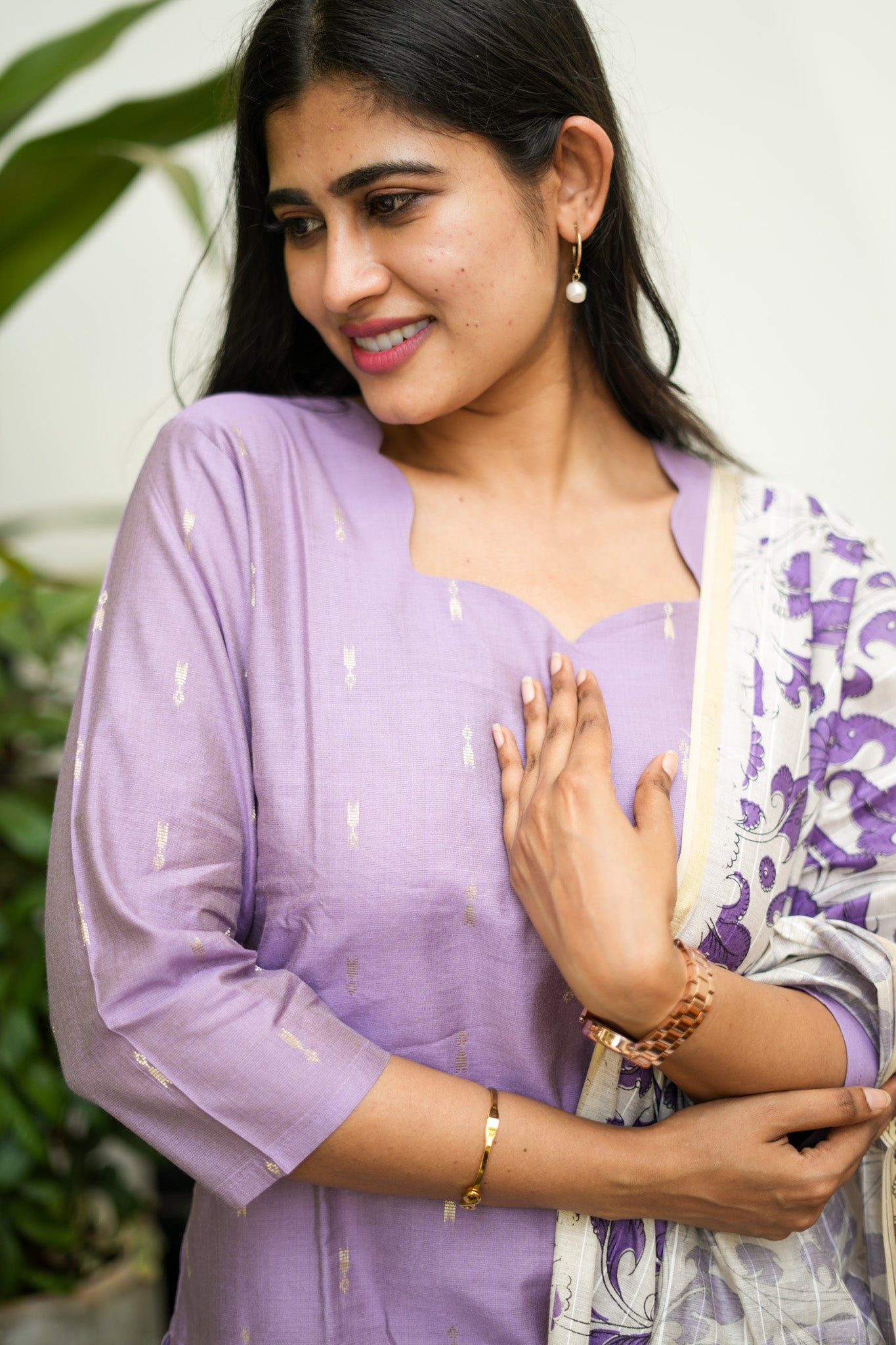 Lilac Salwar Set with Kalamkari Dupatta