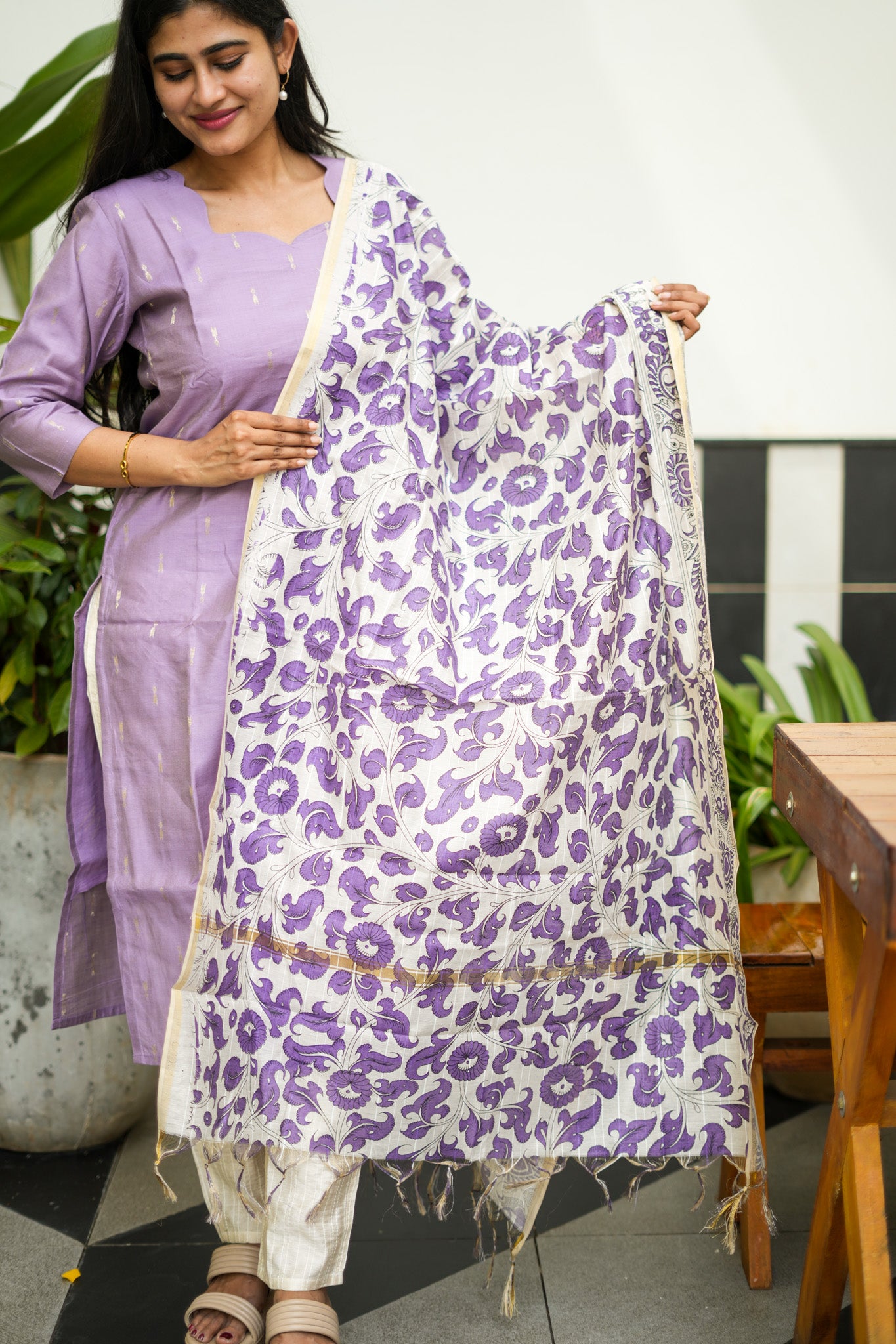Lilac Salwar Set with Kalamkari Dupatta