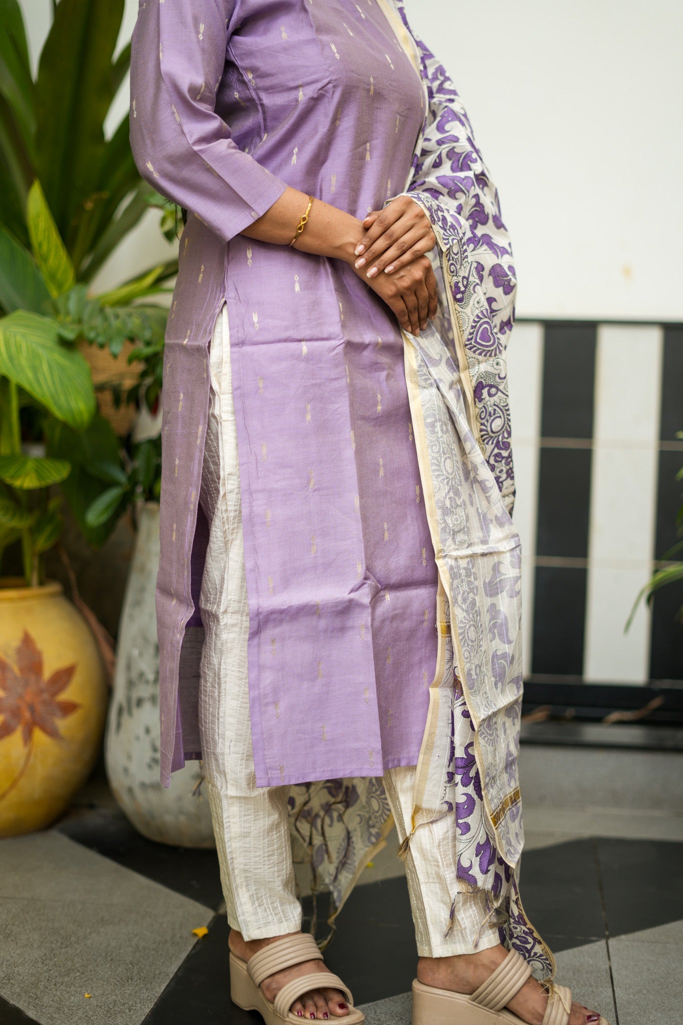 Lilac Salwar Set with Kalamkari Dupatta
