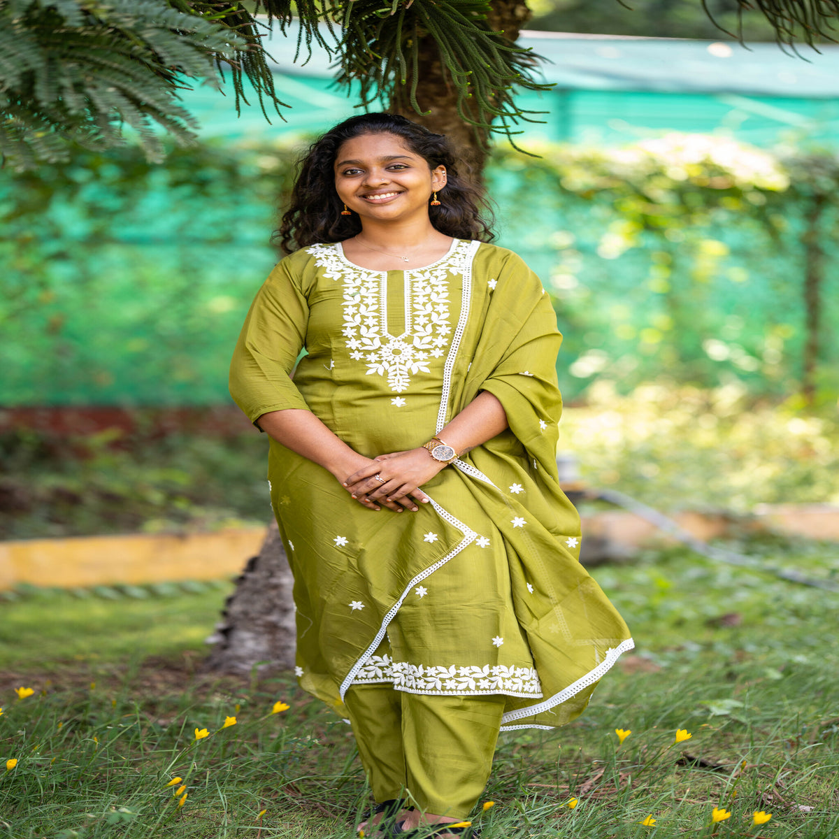 Mul Chanderi Embroidered 3-Piece Set