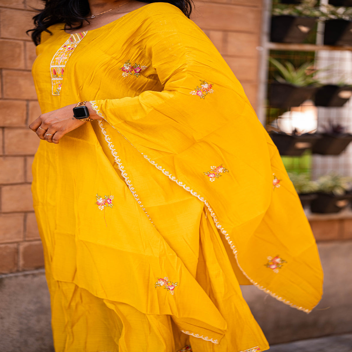 Yellow Embroidered 3-Piece Salwar Suit