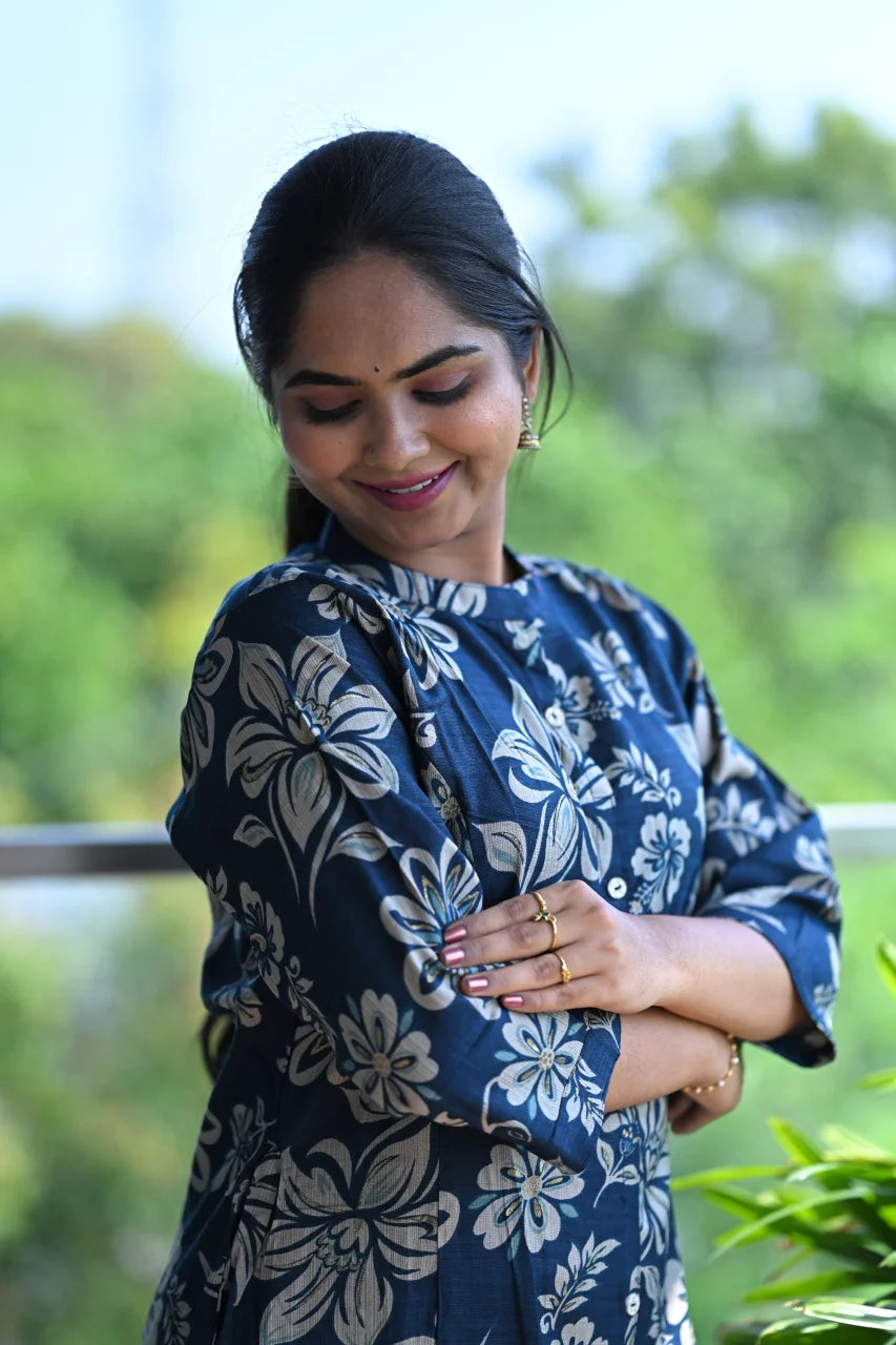 Indigo Bloom Printed Straight Kurti