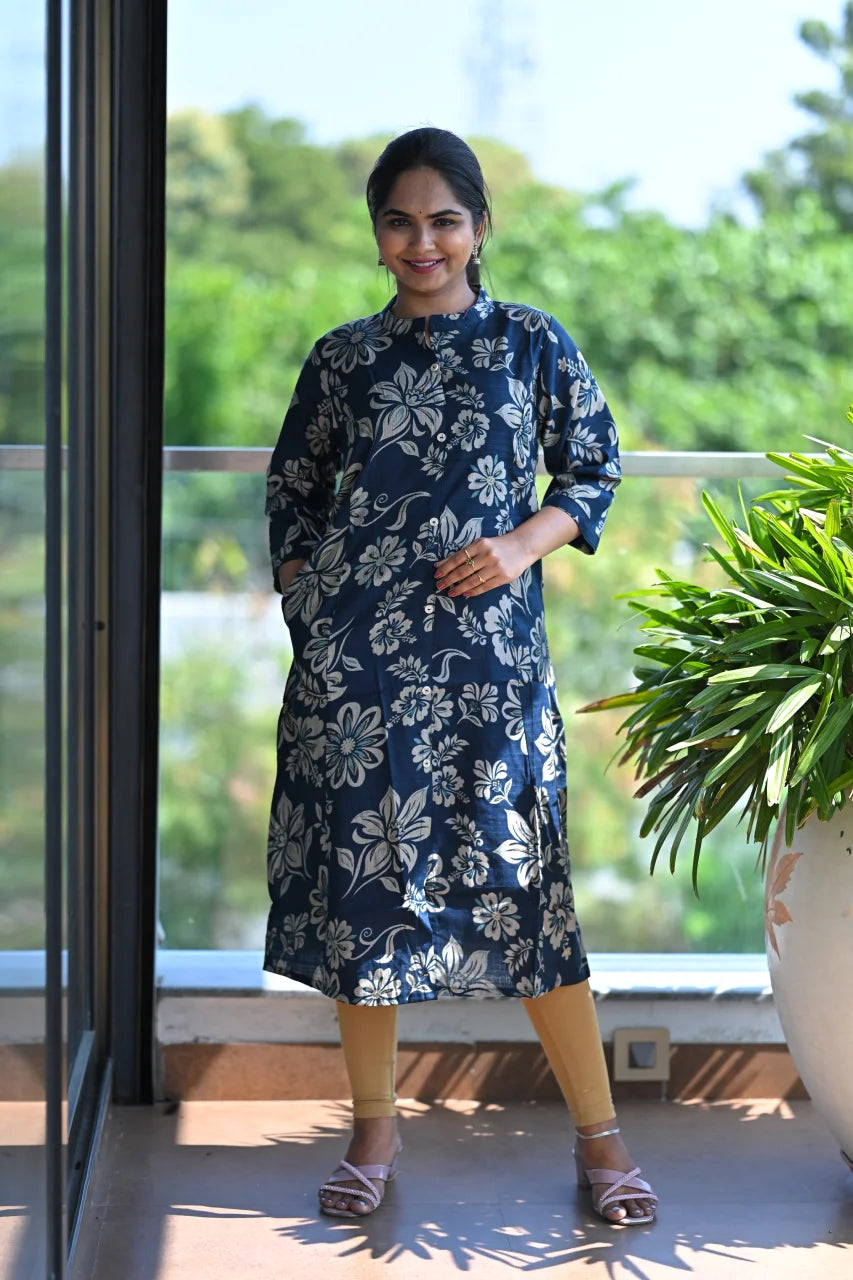 Indigo Bloom Printed Straight Kurti