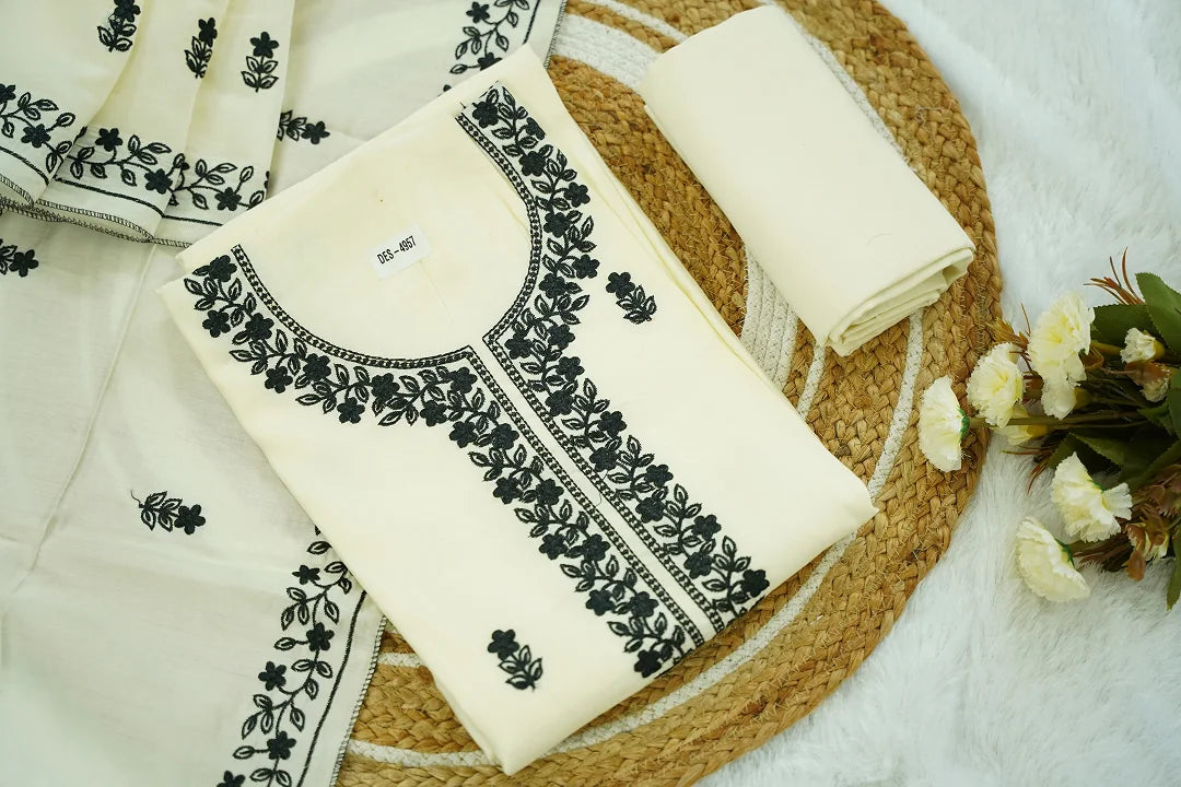 Ivory Noir Embroidered Unstitched Kurti Set