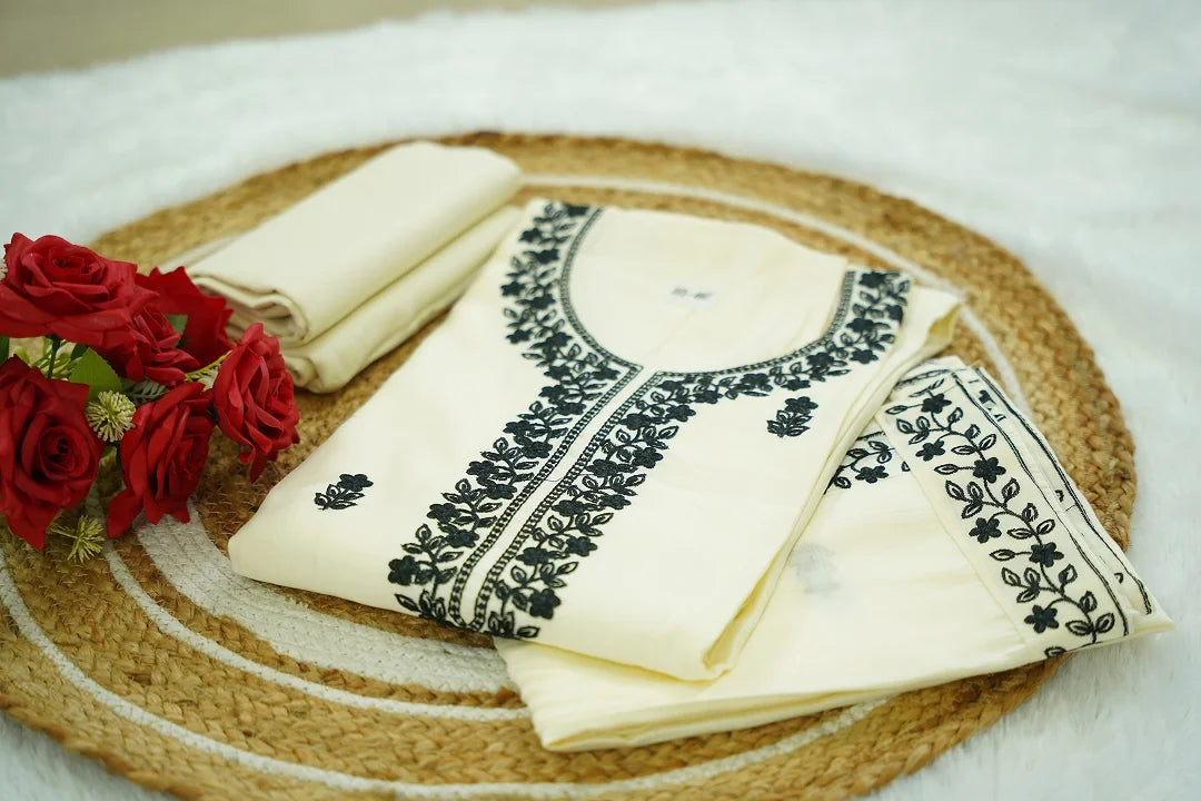 Ivory Noir Embroidered Unstitched Kurti Set