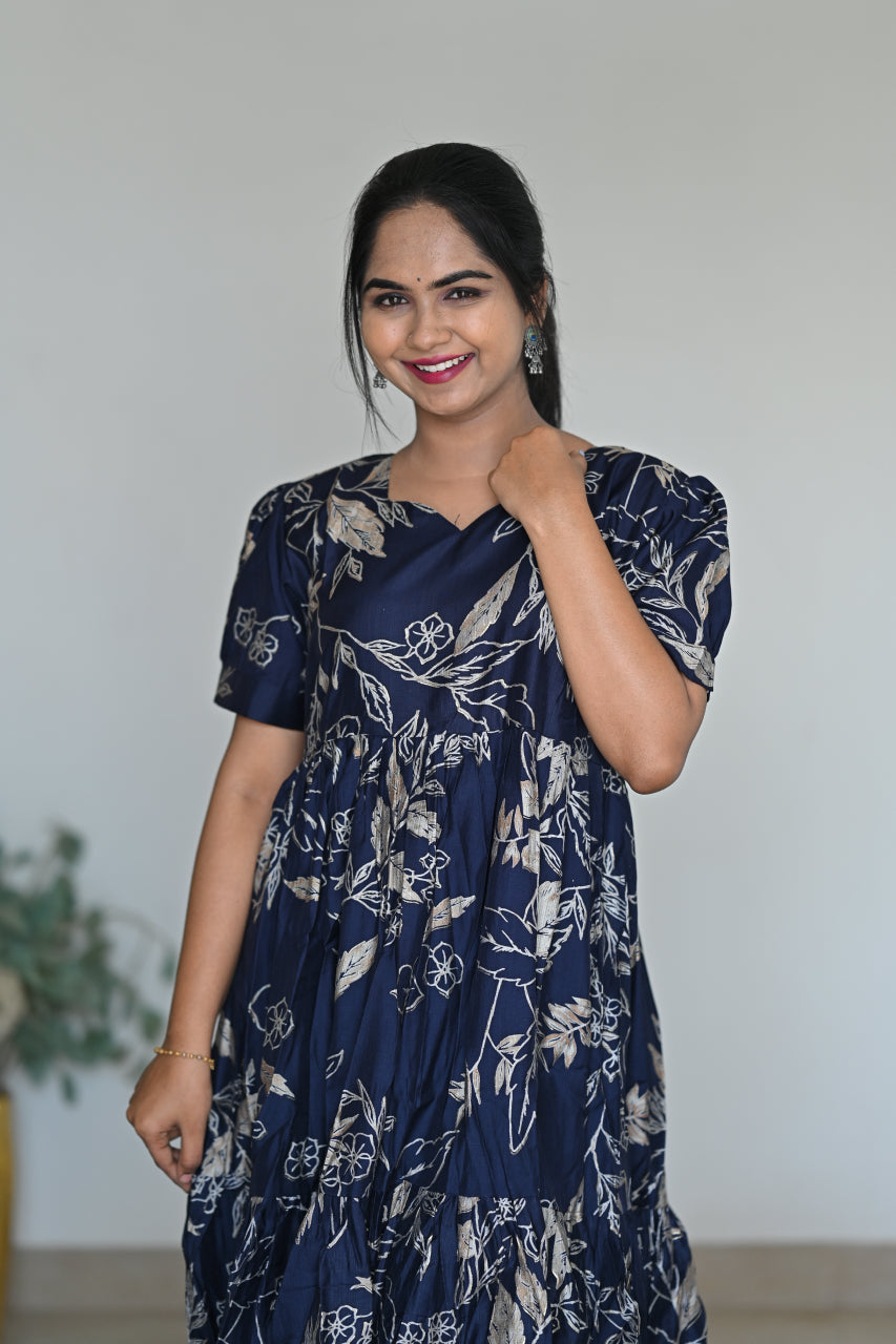 Women's Rayon Tiered Midi Dress | Square Neck | Summer Print