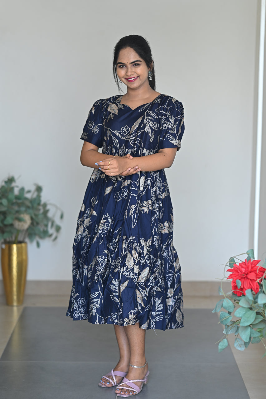 Women's Rayon Tiered Midi Dress | Square Neck | Summer Print