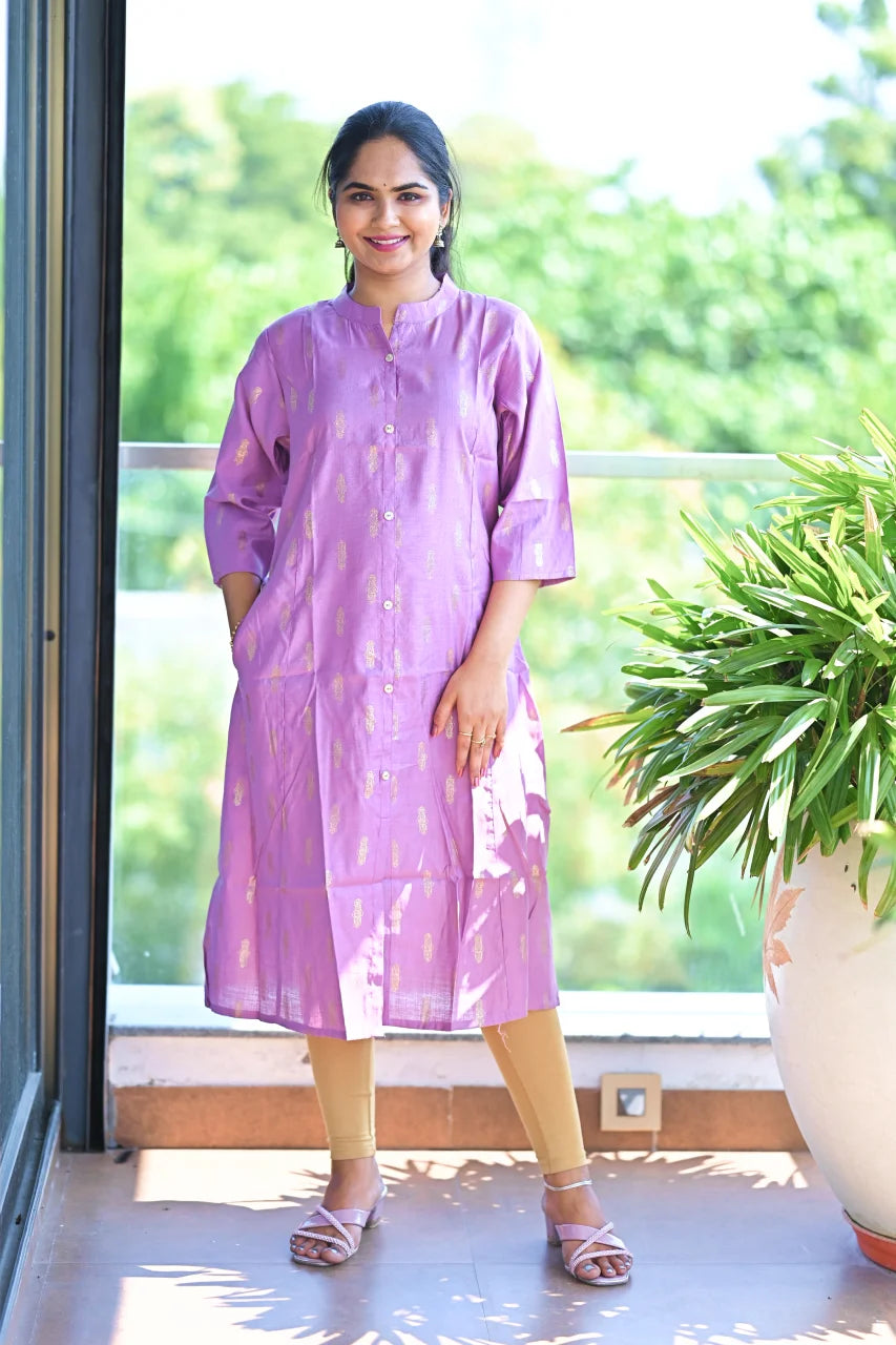 Lavender Gold Foil Print Straight Kurti
