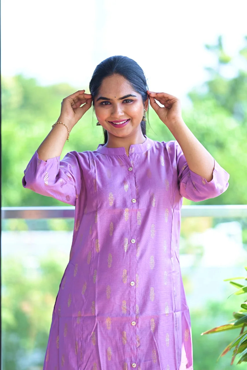 Lavender Gold Foil Print Straight Kurti