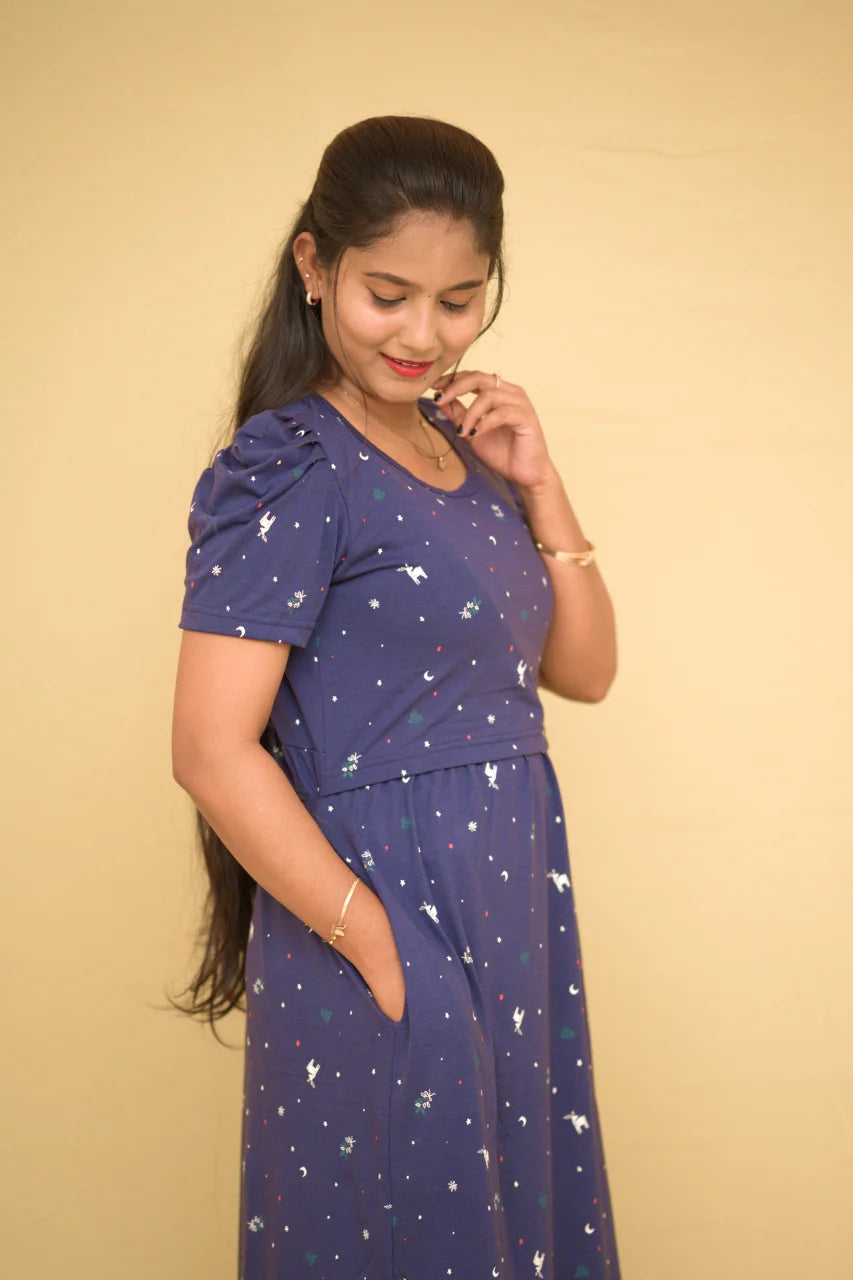 Midnight Sky Printed Cotton Maternity Kurti