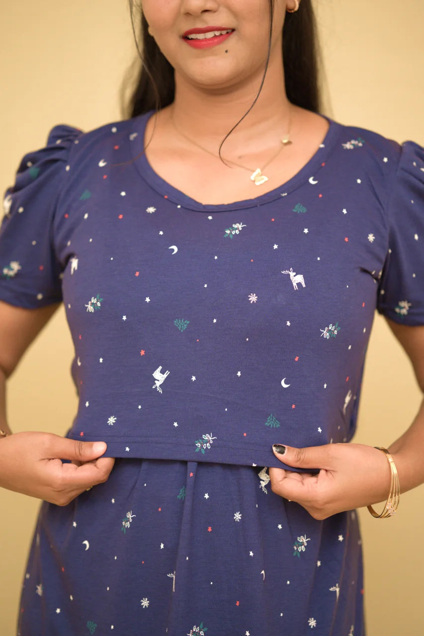 Midnight Sky Printed Cotton Maternity Kurti