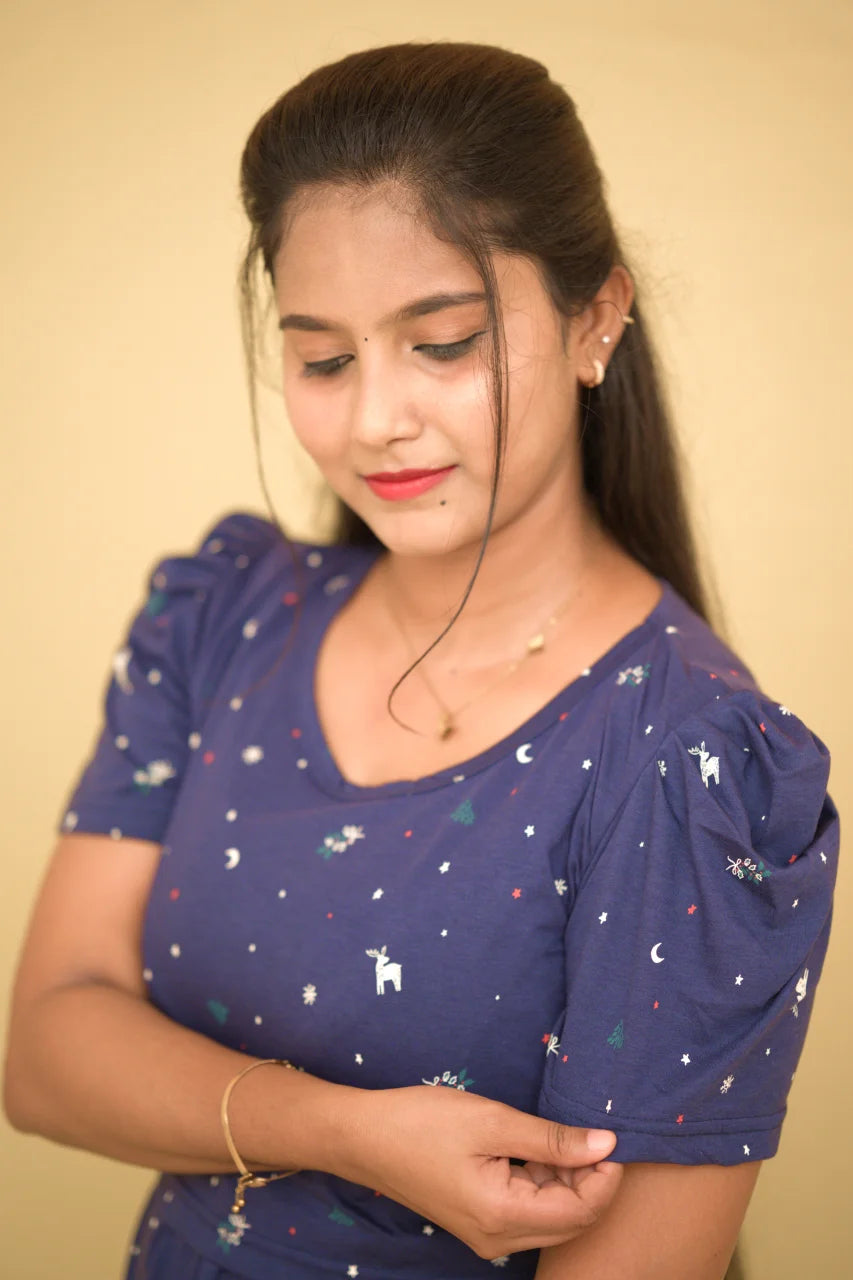 Midnight Sky Printed Cotton Maternity Kurti