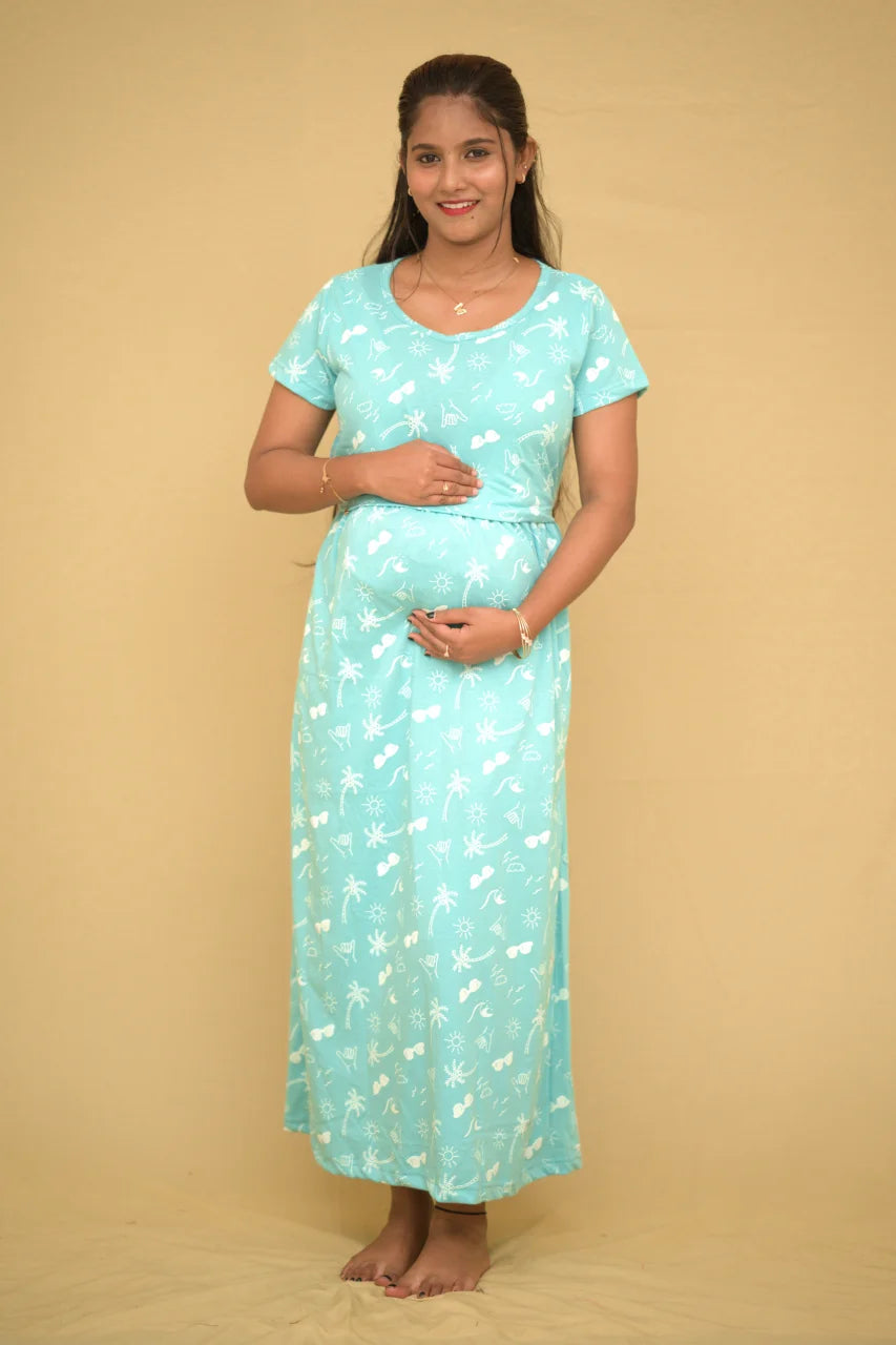 Mint Green Tropical Printed Maternity Dress