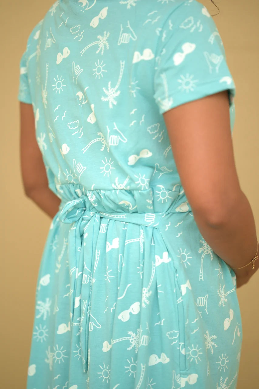 Mint Green Tropical Printed Maternity Dress