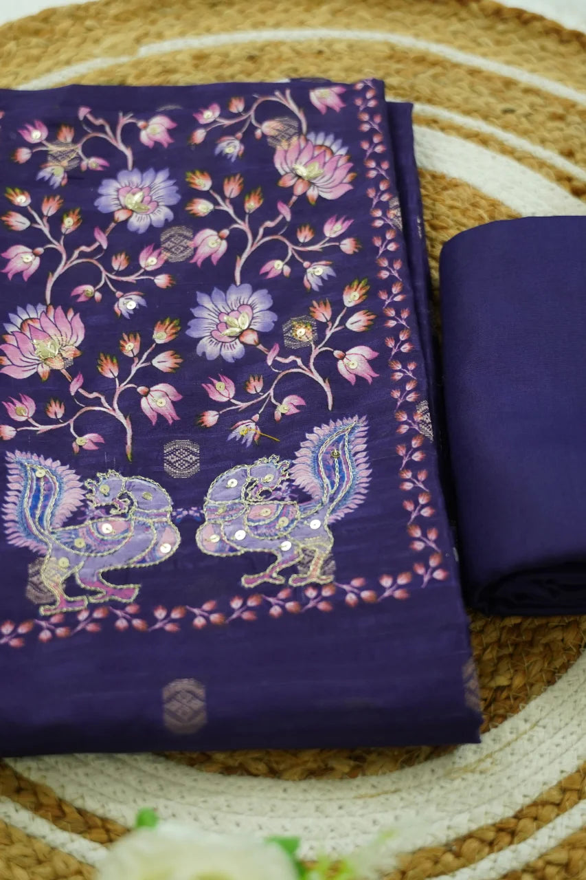 Midnight Lotus Embroidered Unstitched Kurti Set