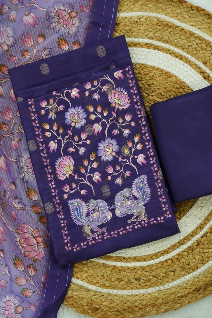 Midnight Lotus Embroidered Unstitched Kurti Set