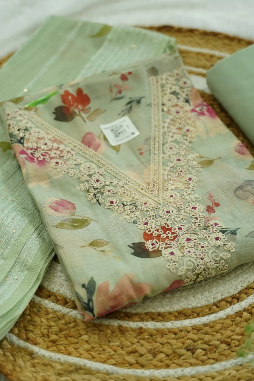 Mint Garden Embroidered Unstitched Kurti Set