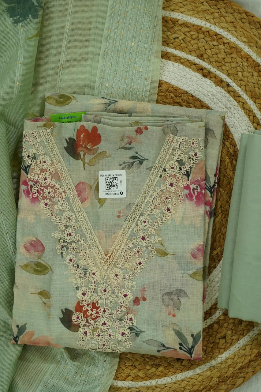 Mint Garden Embroidered Unstitched Kurti Set