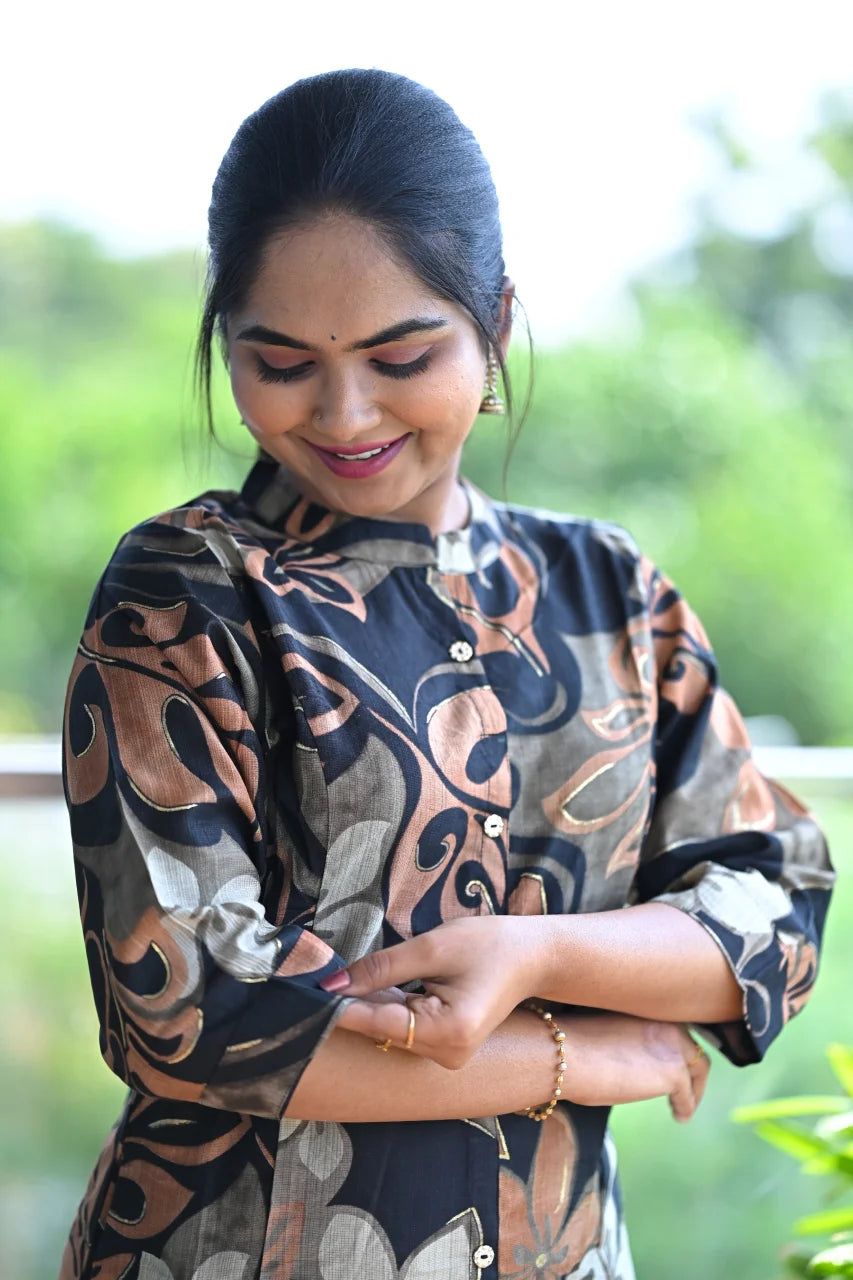 Mocha Bloom Printed Straight Kurti