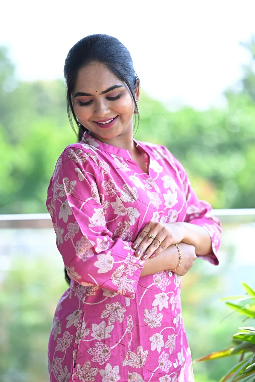 Rose Petal Printed Straight Kurti