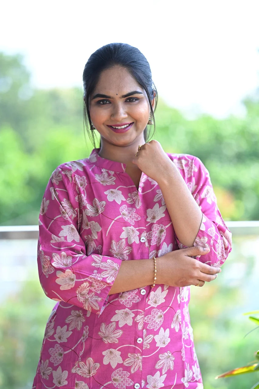 Rose Petal Printed Straight Kurti