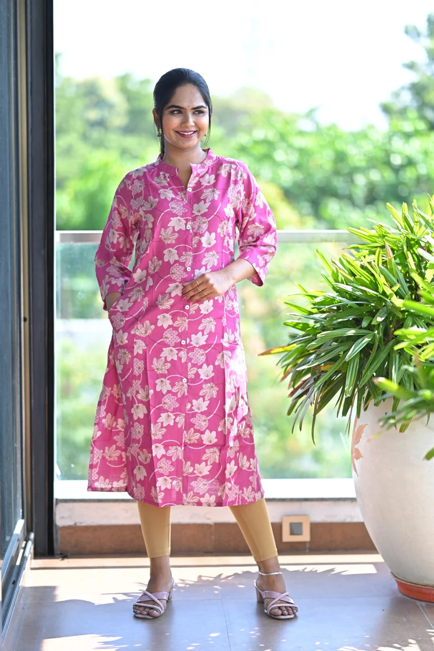 Rose Petal Printed Straight Kurti
