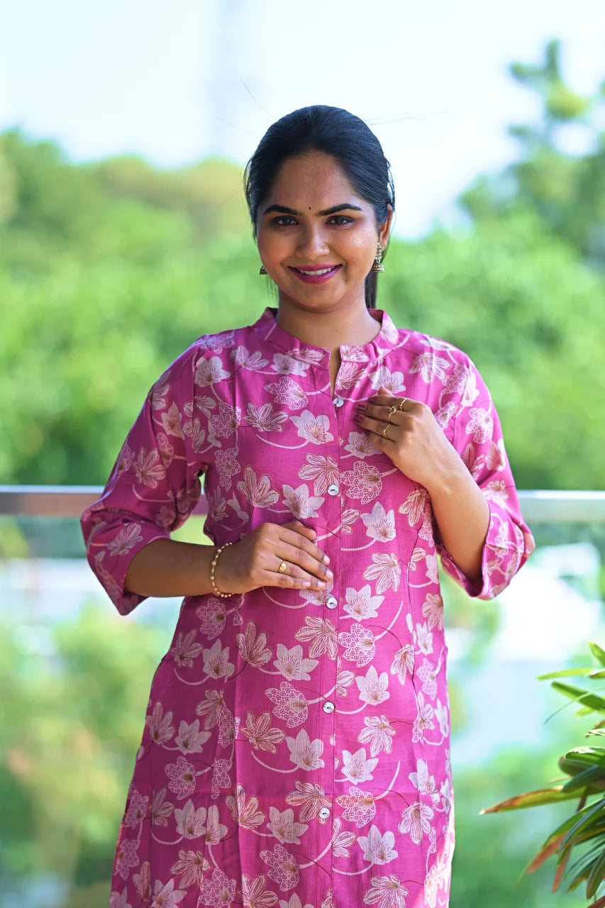 Rose Pink Floral Straight Kurti