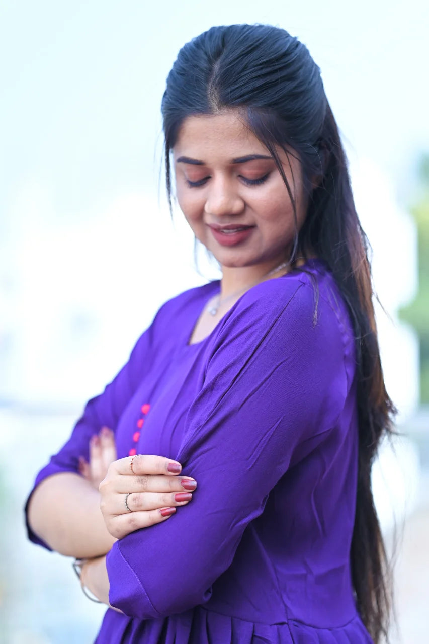 Royal Violet Printed Cotton A-Line Kurti