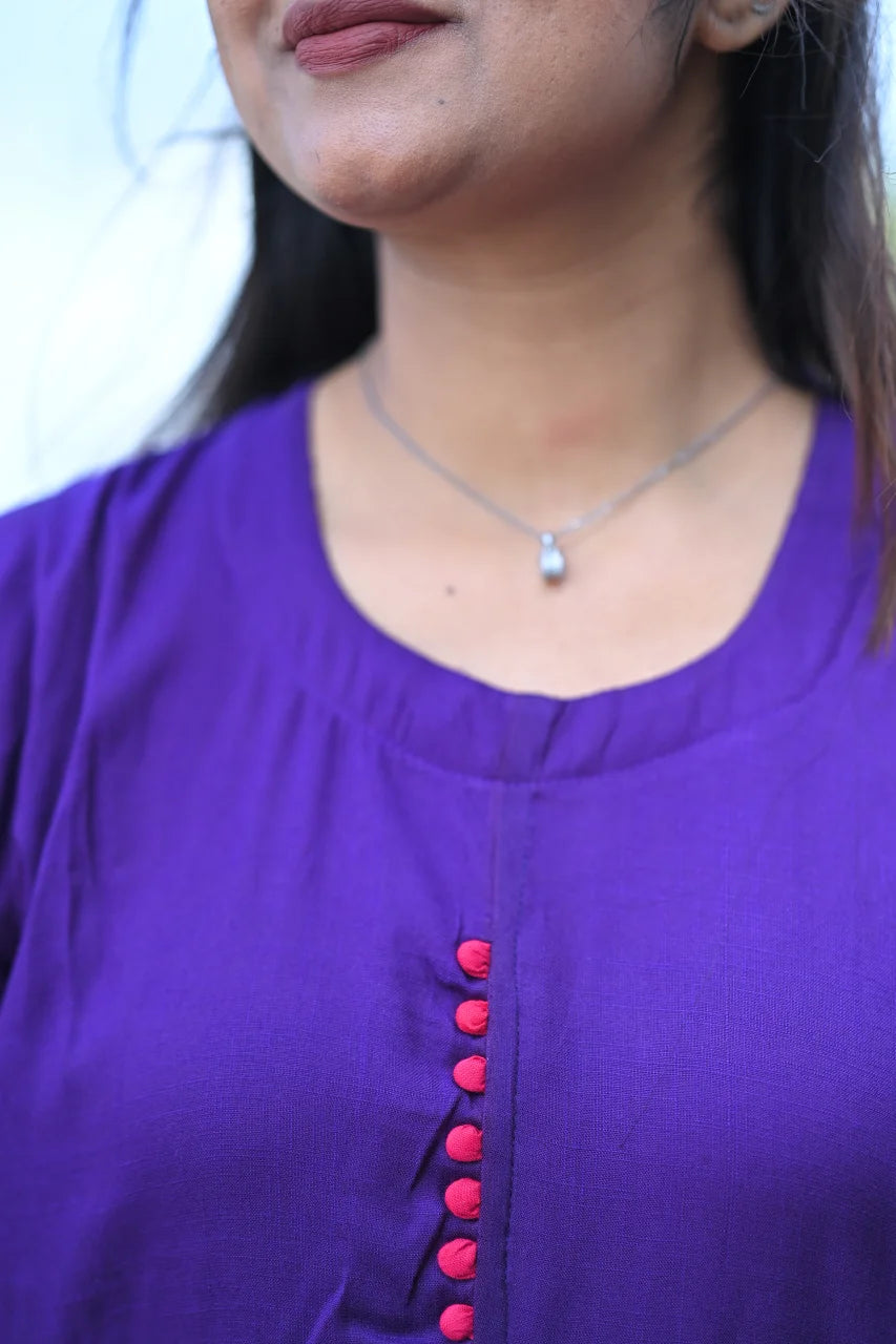 Royal Violet Printed Cotton A-Line Kurti