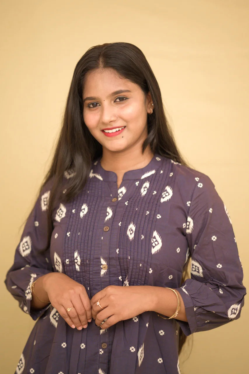 Plum Purple Ikat Printed Cotton Short Top