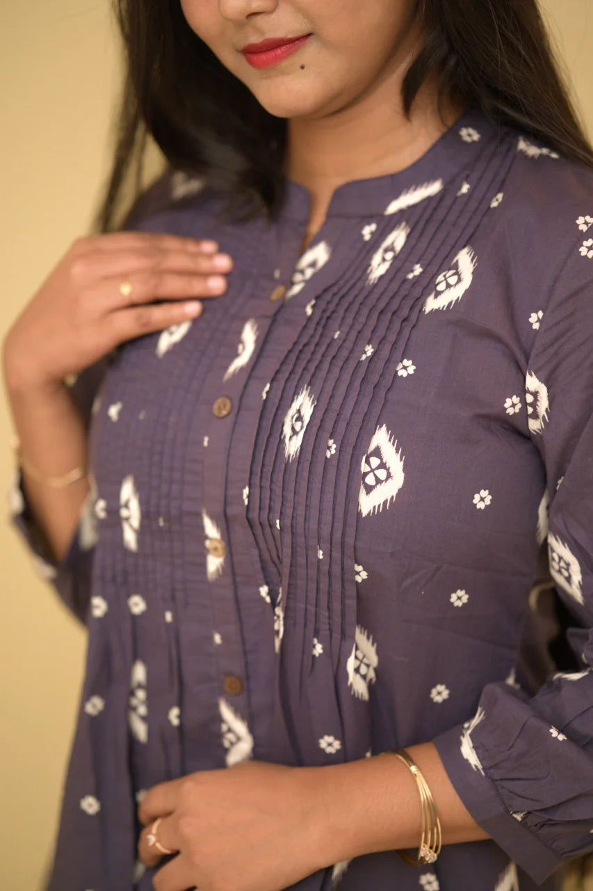 Plum Purple Ikat Printed Cotton Short Top