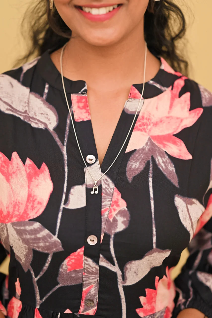 Noir Blossom Printed Tiered Kurti Top