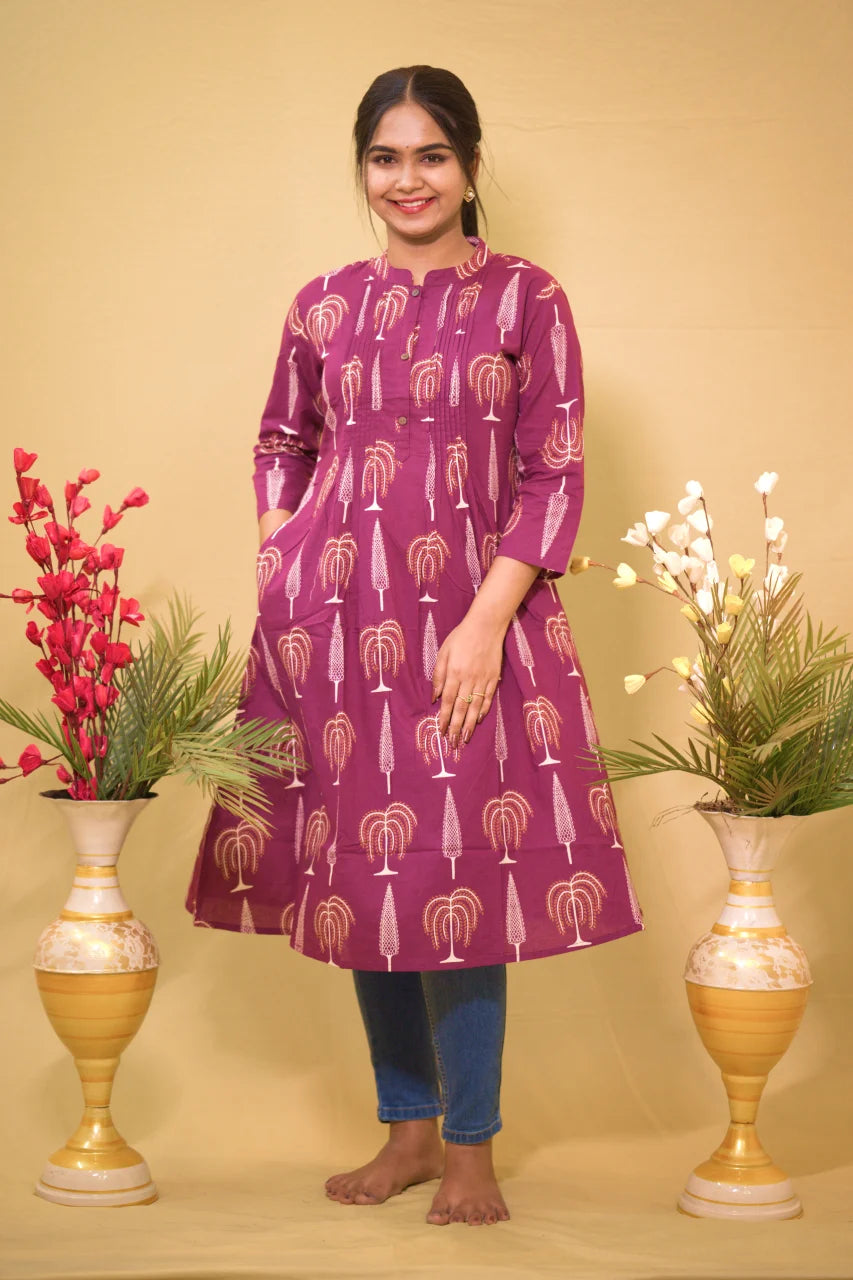 Maroon Printed Cotton Kurti