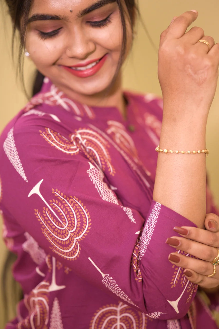 Maroon Printed Cotton Kurti