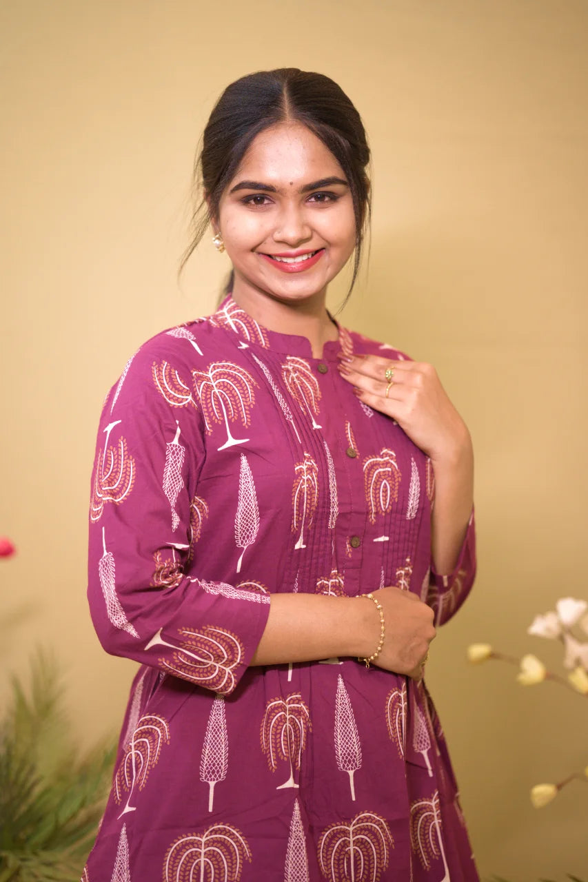 Maroon Printed Cotton Kurti