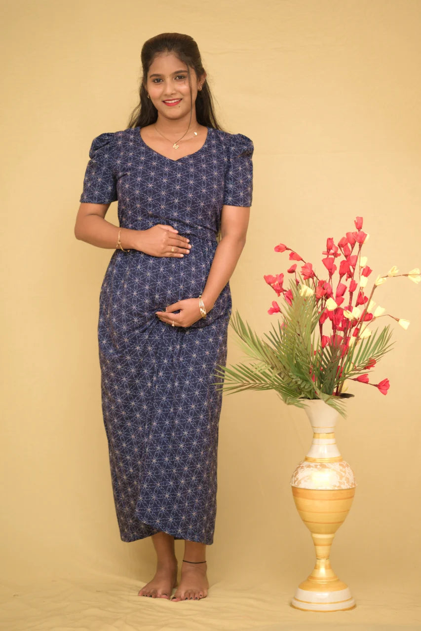 Midnight Sapphire Geometric Printed Cotton Maternity Kurti